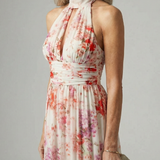 Vestido Maxi Floral Halter de Tejido Fluido