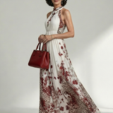 Vestido Maxi Floral de Manga Larga con Falda Voluminosa