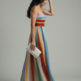 Vestido Maxi de Rayas Multicolor sin Tirantes