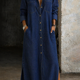 Vestido Maxi Camisero con Botonera y Abertura