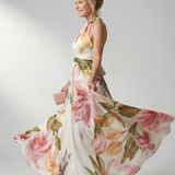 Vestido Maxi Halter con Estampado Floral Grande