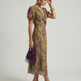 Vestido Midi Floral Cruzado de Manga Corta