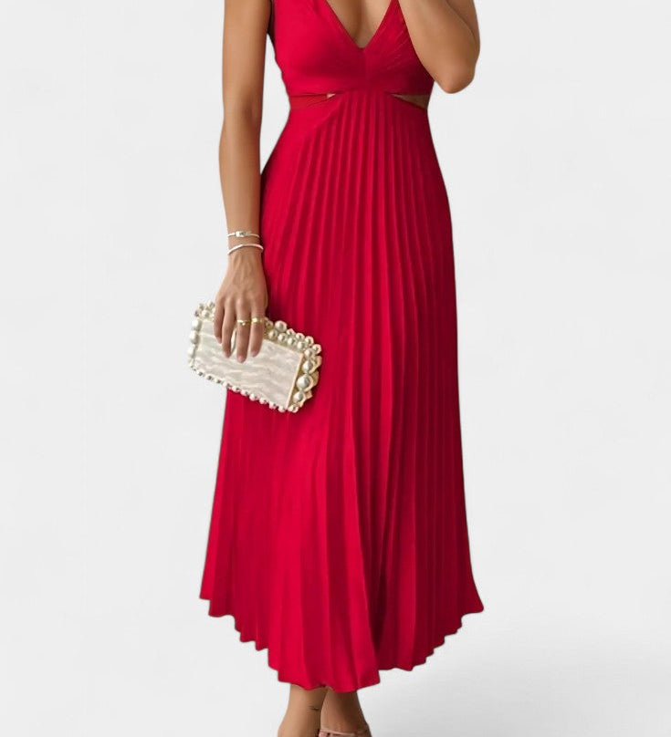 Vestido sin Mangas Plisado con Corte Lateral y Detalle Torcido