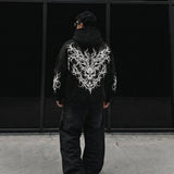 Sudadera oversize con capucha Tribal Skull – Negro