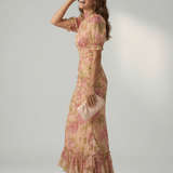 Vestido Maxi Floral con Cuello Alto y Manga Abullonada