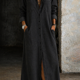 Vestido Maxi Camisero con Botonera y Abertura