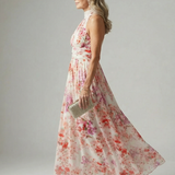 Vestido Maxi Floral Halter de Tejido Fluido