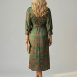 Vestido Midi Cruzado de Manga Larga con Estampado Natural
