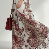 Vestido Maxi Floral de Manga Larga con Falda Voluminosa