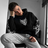 Sudadera oversize con capucha Tribal Skull – Negro