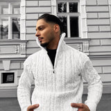 Jersey oversize de cuello trenzado con cremallera – Blanco