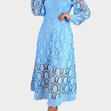 Vestido Midi de Encaje Bordado con Cuello Alto