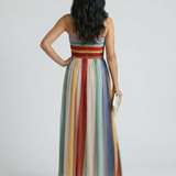Vestido Maxi de Rayas Multicolor sin Tirantes