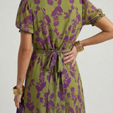 Vestido Midi Floral Cruzado de Manga Corta