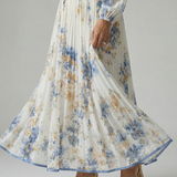 Vestido Midi Cruzado Floral con Falda Plisada y Manga Larga
