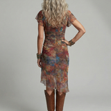 Vestido Midi Halter con Bajo Asimétrico y Abertura Lateral