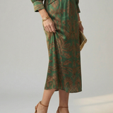 Vestido Midi Cruzado de Manga Larga con Estampado Natural
