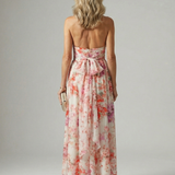 Vestido Maxi Floral Halter de Tejido Fluido