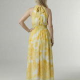 Vestido Midi Halter con Cintura Fruncida