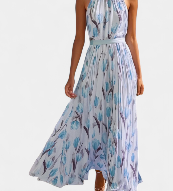 Vestido Floral sin Mangas con Cinturón