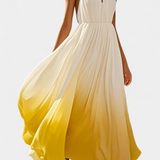 Vestido Maxi Halter Plisado con Detalles de Perlas