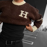 Jersey oversize de punto Letter – Marrón