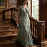 Vestido Maxi Halter Floral en Verde Salvia