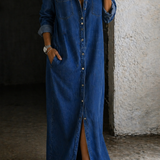 Vestido Maxi Camisero con Botonera y Abertura