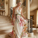 Vestido Maxi Halter con Estampado Floral Grande