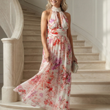 Vestido Maxi Floral Halter de Tejido Fluido