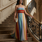 Vestido Maxi de Rayas Multicolor sin Tirantes