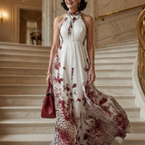 Vestido Maxi Floral de Manga Larga con Falda Voluminosa