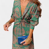 Vestido Maxi con Escote en V y Nudo Frontal