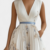 Vestido Midi sin Mangas con Estampado Floral y Plisado