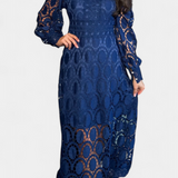 Vestido Midi de Encaje Bordado con Cuello Alto