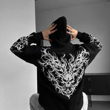 Sudadera oversize con capucha Tribal Skull – Negro