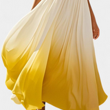 Vestido Maxi Halter Plisado con Detalles de Perlas