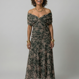 Vestido Midi Off-Shoulder con Escote Drapeado