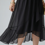 Vestido Midi Drapeado con Cinturón y Manga Codo