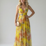 Vestido Maxi Cruzado con Degradado de Color y Tirantes Finos