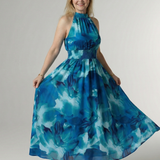 Vestido Midi Halter con Cintura Fruncida