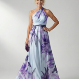 Vestido Maxi Halter con Estampado Floral Grande