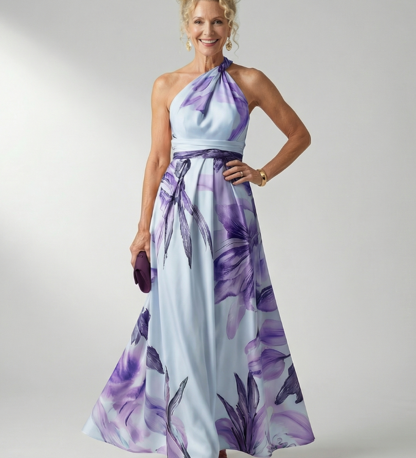 Vestido Maxi Halter con Estampado Floral Grande