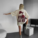Camiseta oversize Vivre la Vie – Beige