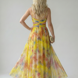 Vestido Maxi Cruzado con Degradado de Color y Tirantes Finos