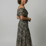 Vestido Midi Off-Shoulder con Escote Drapeado