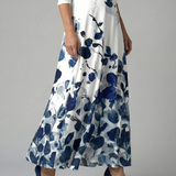 Vestido Midi Floral con Escote Cruzado y Manga Tres Cuartos