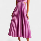 Vestido sin Mangas Plisado con Corte Lateral y Detalle Torcido