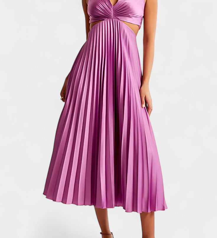 Vestido sin Mangas Plisado con Corte Lateral y Detalle Torcido