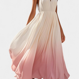 Vestido Maxi Halter Plisado con Detalles de Perlas